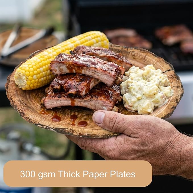 100 Pcs Disposable Rustic Wood Grain Slice Tableware Set - Image 4