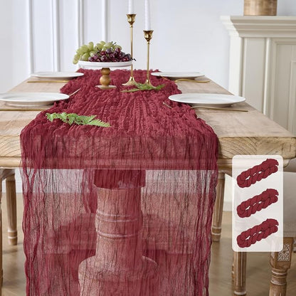 3 Pack Burgundy Red Cheesecloth Table Runners, 120 Inch 10Ft Wine Red Gauze by YARGEZON