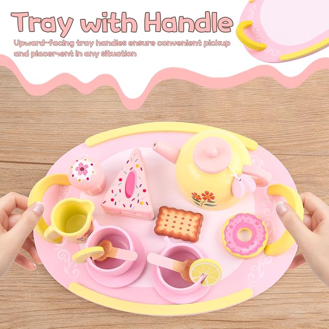 Tea Sets for Toddlers 3-5 Wooden Tea Party Set Toys for 3 Year Old Girls | Tea - Image 7