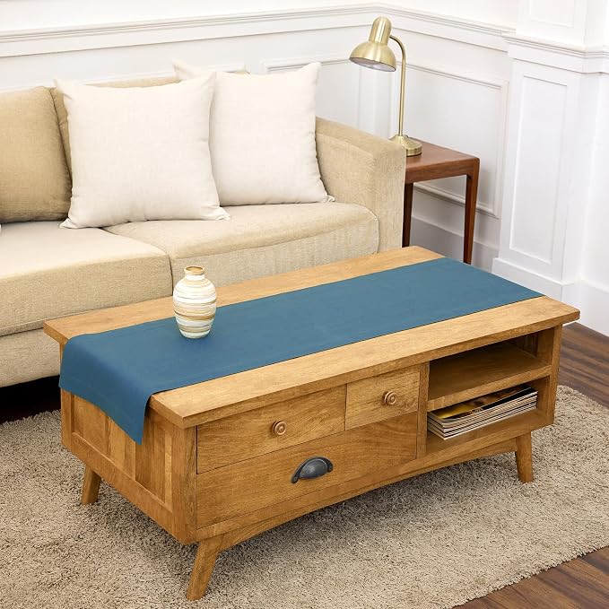 Solino Home 100% Linen Table Runner Peacock Blue Woven, Fete 14 x 48 in | Table by SolinoHome