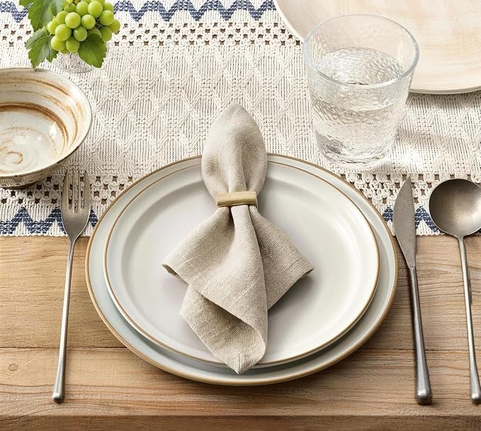 Macrame Side Trim Boho Woven Table Runner, Dusty Blue 12x60 Inch | Crochet - Image 2