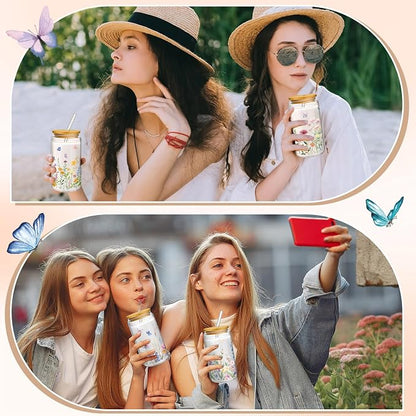 Mumufy 24 Pack Wildflower Glass Cups Gift Aesthetic Cute Glass Cup Tumbler - Image 7