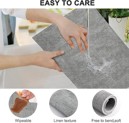 Leather Heat Resistant Placemats Set of 6 Waterproof Wipeable Washable PU Table Mats,Easy to Clean Anti-Slip Place Mats (Light Grey, 6)