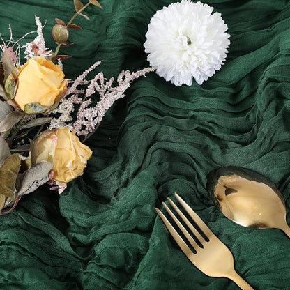 6 Pack Emerald Green Cheesecloth Table Runner 35 x 120 Inch | Boho Gauze Fabric - Image 2