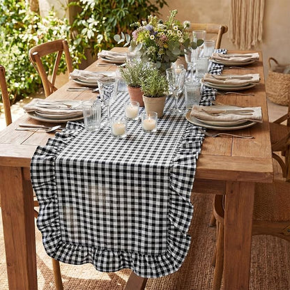 HunnmingRe 1 Pc Gingham Table Runner White and Black, 118 X 13.8 Inch | Cotton - Image 7