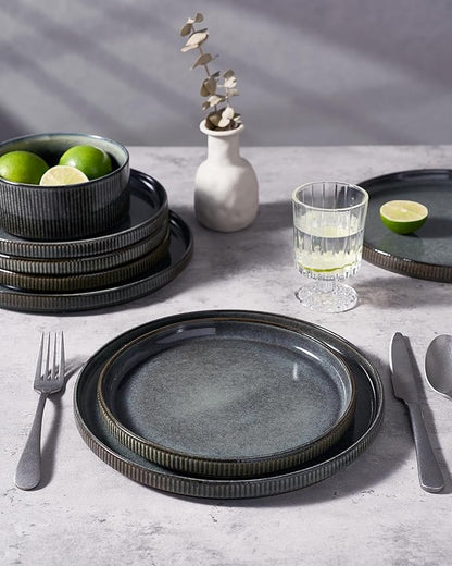 famiware Star Dinner Plates for 6, 10 inches Plate Set, Scratch Resistant, Stoneware Dinnerware, Kitchen Modern Rustic Serving Dishes, Deep Forest