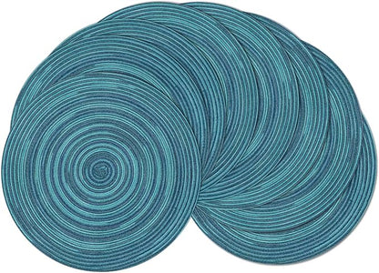 SHACOS 15 inch Round Placemats Set of 8 Variegated Multicolor Place Mats Cotton by SHACOS
