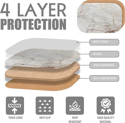 Dainty Home Rose Gold Marble Oval Cork Placemats - Heat Resistant, Non-Slip, Easy Clean for Elegant Dining - 12"x18" Set of 2 - Perfect for Stylish, Modern Homes
