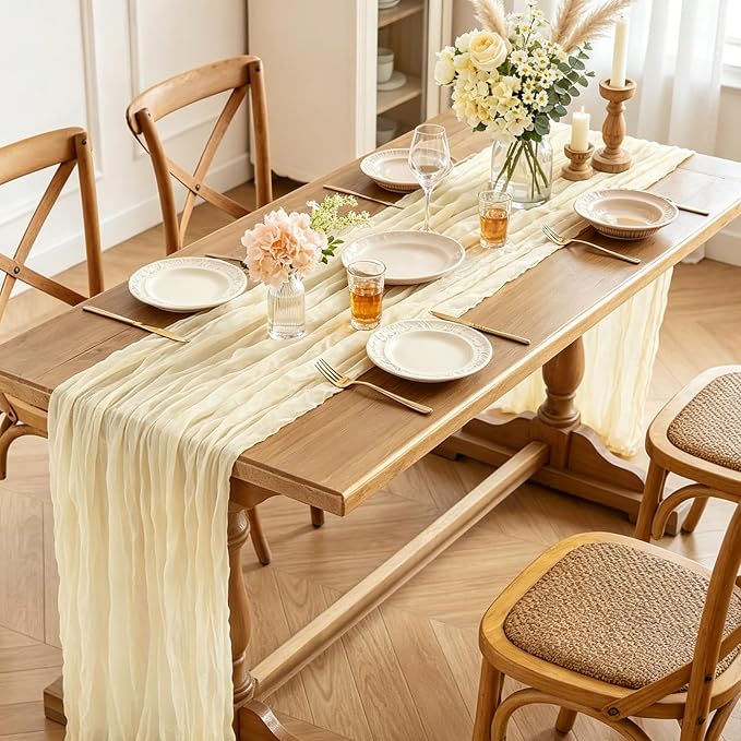 3Pcs Beige Table Runner, 10FT Rustic Cheesecloth Table Runner 35*120inch Boho - Image 6