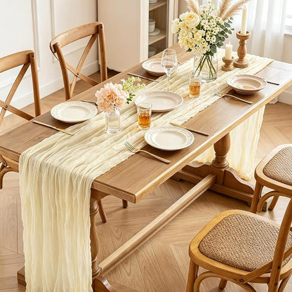 Beige Cheesecloth Table Runner, 10FT Rustic Beige Boho Gauze Table Runner - Image 6