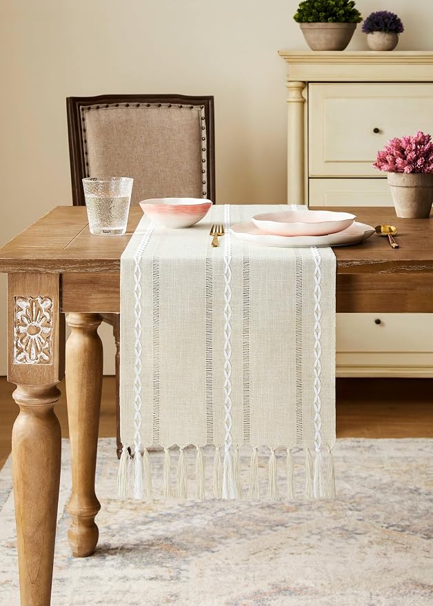 Hemstitched Farmhouse Table Runner, Cotton Linen Table Runners 90 Inches Long - Image 2