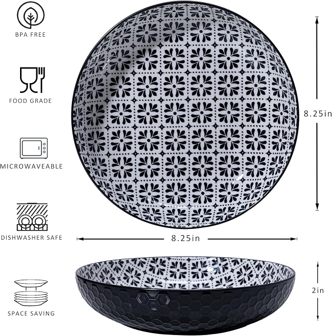 LEHAHA Ceramic Pasta Bowls Set of 4, 8.25" Large Porcelain Salad Bowls Soup Bowl - Image 6