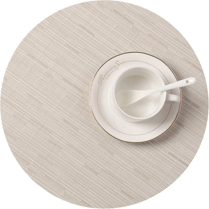 SHACOS Round Table Placemats Set of 7 Wedge Shaped Place Mat with Centerpiece Circle Mat Heat Resistant Small Round Table Mats Washable (7, Beige)