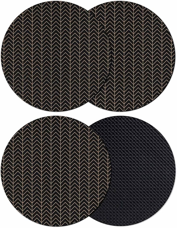 Simple Line Black Coasters Set of 4, Non-Slip Cup Coaster Mat by PIEPLE