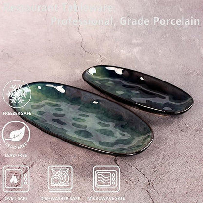 Ceramic Serving Platters - Set of 4 Oval Salad Plates for Entertaining, Modern Kitchen Dishes for Dinner, Fruit, Salad, Serving Trays, Oval Plates, 13.6 Inch