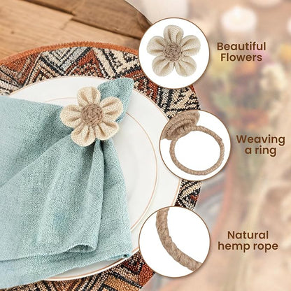 Napkin Rings Set of 6 Handmade Rustic Napkin Rings Reusable Boho Napkin Ring - Image 3