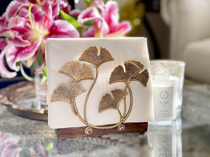 Golden Ginkgo Vertical Napkin Holder | Elegant Contemporary Disposable Paper - Image 9