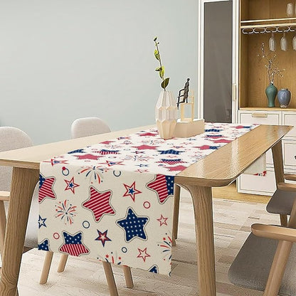 4th of July Table Runner, American Patriotic Independence Day Red Blue White - Image 2