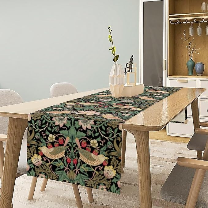 William Morris Floral Table Runner, Vintage Strawberry Thief Flowers Table - Image 2