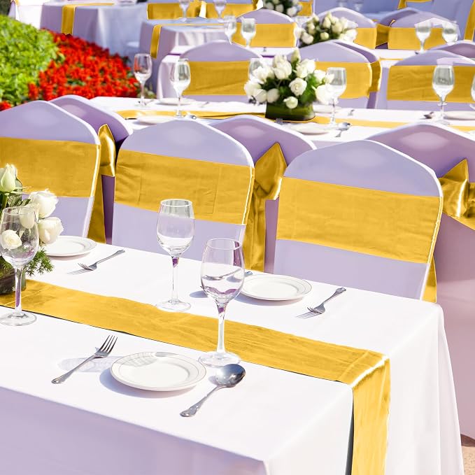 Aneco 16 Pack Satin Table Runner 12 x 108 Inch Gold Long Wedding Satin Silk - Image 5