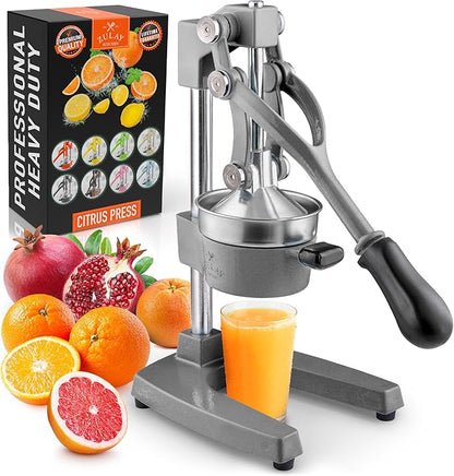 Zulay Kitchen Cast Iron Juicer - Easy-to-Clean Heavy-Duty Manual Juicer, Professional Citrus Juicer - Stainless Steel Lemon Squeezer - Manual Citrus Press & Orange Squeezer - Orange Juicer (Gray)