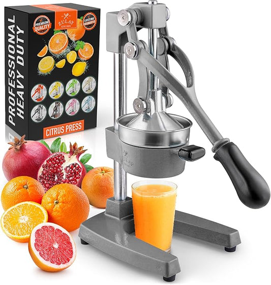Zulay Kitchen Cast Iron Juicer - Easy-to-Clean Heavy-Duty Manual Juicer, Professional Citrus Juicer - Stainless Steel Lemon Squeezer - Manual Citrus Press & Orange Squeezer - Orange Juicer (Gray)