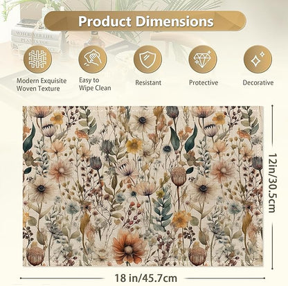 Boho Floral Watercolor Placemats Set of 6,12x18 Inch Table Mats forKitchen Table Washable Farmhouse Linen Table Mats Dining Decoration