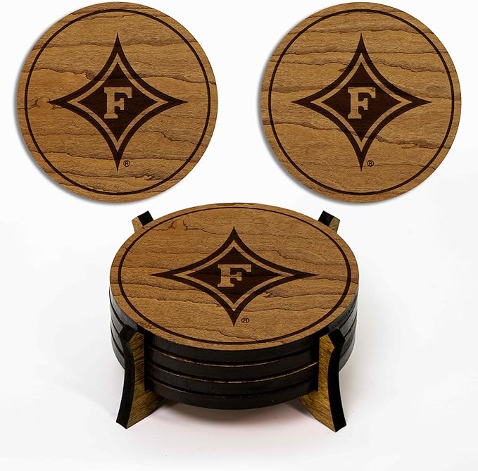 LazerEdge Furman University Wooden Coaster Set - Cherry Wood - Officially Licensed Product - 4-Pack