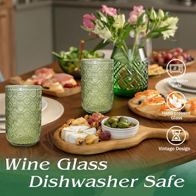 Green Vintage Drinking Glasses Set of 6, 14 oz hobnail drinking glasses - Image 4