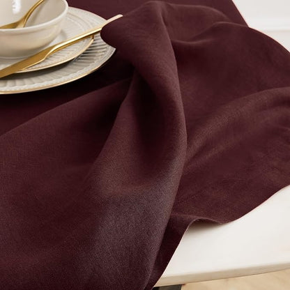 Solino Home Burgundy Linen Tablecloth 70 x 144 Inch - 100% Pure Linen Rectangular Tablecloth - Machine Washable Table Cloth for Valentines - Sonoma