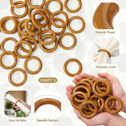 Thenshop 100 Pcs Decorative Wooden Napkin Rings Bulk Exquisite Round Dining - Image 3