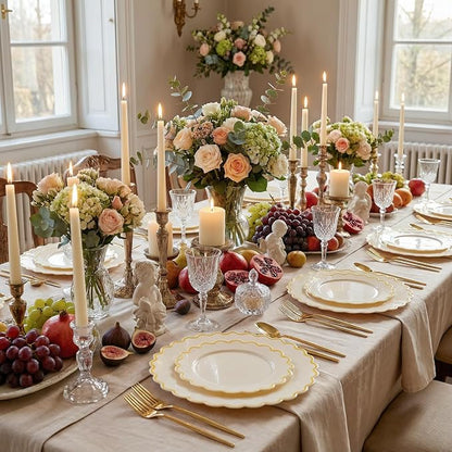 LIYH 100 Pcs Heavy Duty Ivory Gold Plastic Plates - Image 7