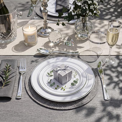 350Piece Silver Plastic Dinnerware Set - Image 5