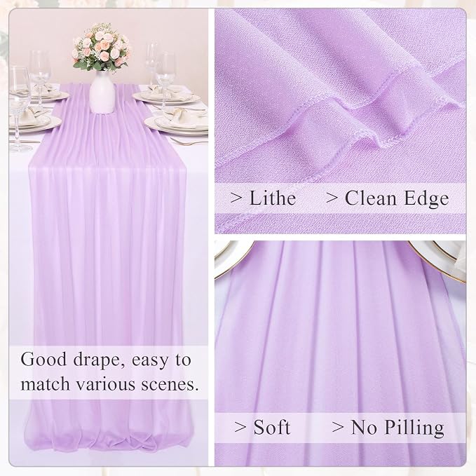 10FT Lavender Chiffon Table Runners 30x120 Inches Boho Fabric Sheer Table Runner - Image 4