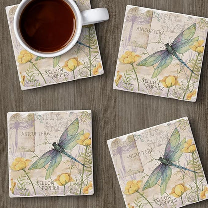 Thirstystone Dragonfly Poppies 4 Pack Tumbled Tile Stone Coasters | 4" Square - Image 4