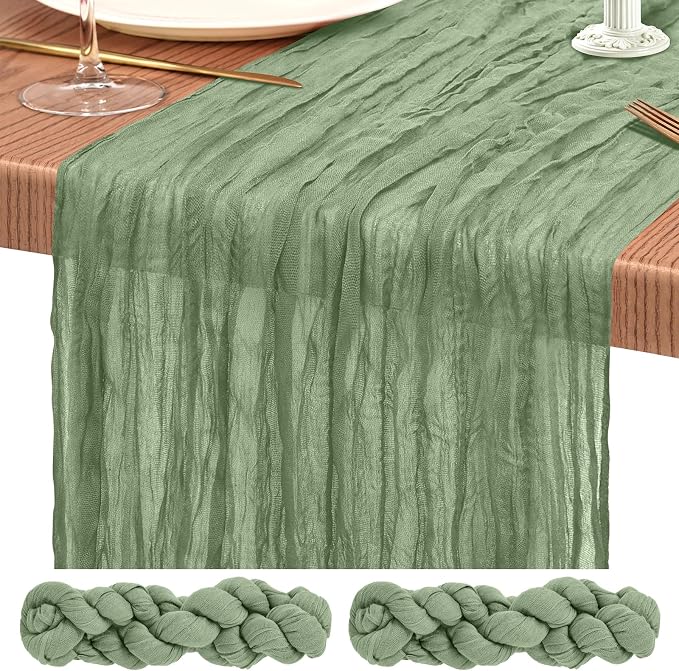 Showgeous 2 Pack Sage Green Cheesecloth Table Runners Boho Wedding Decor | by Showgeous