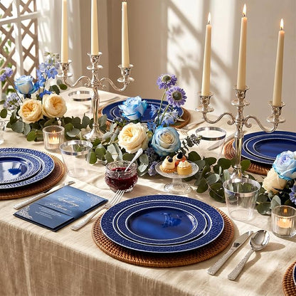 Ciaell 150 PCS Blue and Silver Plastic Plates - Image 4
