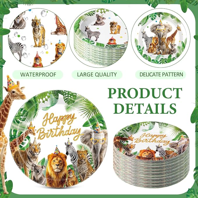 Gerrii 60 Pcs Wild Animals Themed Party Plates 7 Inch Happy Birthday Disposable - Image 3
