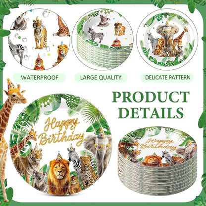 Gerrii 60 Pcs Wild Animals Themed Party Plates 7 Inch Happy Birthday Disposable - Image 3
