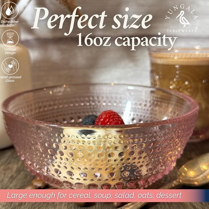Vintage Hobnail Pink Glass Bowl Set of 4 – 20oz - Image 8