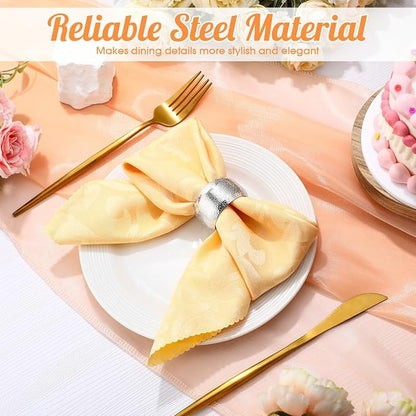 Lallisa 24 Pcs Silver Napkin Rings Bulk Metal Classic Napkin Ring Holders - Image 6