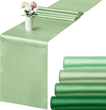 Aneco 4 Pack Satin Table Runner 12 x 108 Inch Gradient Sage Green Long Bright by Aneco