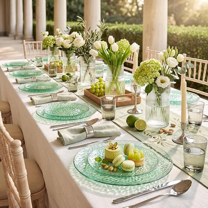Rubtlamp 100 Pcs Clear Green Plastic Plates Dinnerware Set, 50 Dessert platos - Image 6