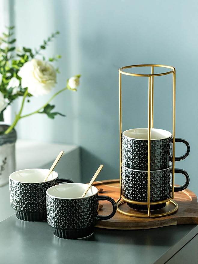 LYEOBOH Stackable Coffee Mugs Set of 4 - Image 5