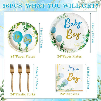 96Pcs It's a Boy Greenery Baby Shower Sage Green Watercolor Blue Balloon Party - Image 2