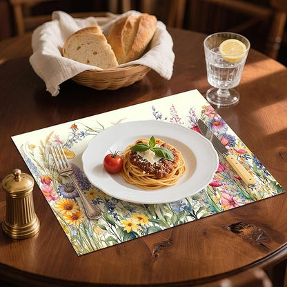 Flowers Placemats Set of 4 Washable Table Place Mats for Dining Kitchen Party Decor