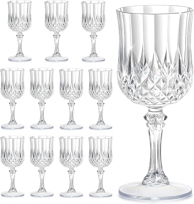 7OZ Plastic Wine Glasses, Reusable Vintage Goblets Unbreakable Drinking Glasses by Unknown
