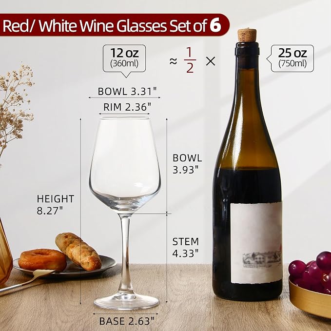SHYRC Wine Glasses Set of 6, 12oz Clear Red/White Wine Glasses, Long Stem - Image 2