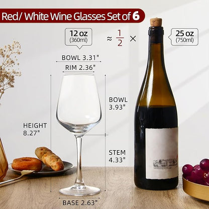 SHYRC Wine Glasses Set of 6, 12oz Clear Red/White Wine Glasses, Long Stem - Image 2