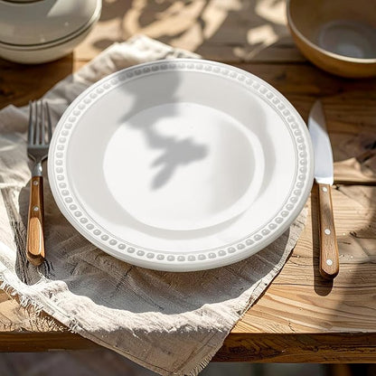 Melamine Beaded Appetizer/Salad/Dessert/Side Plates,Basic White Set of 6,8.5 inch,Platter,Serving Dishes,Kid-Friendly,Chip and Break-Resistant,Dishes Set for Valentine's Day, Weddings & Everyday Meals